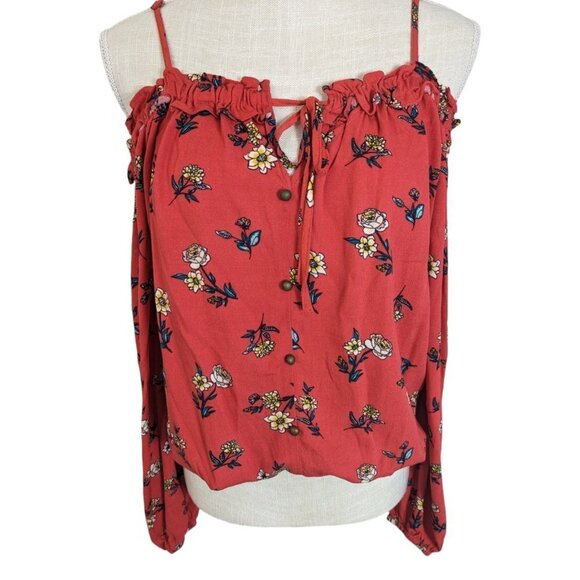 Mason Belle Orange Floral Cold Shoulder Top Women's - Picture 4 of 7